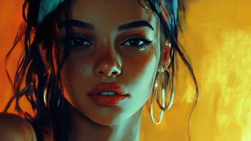 Digital painting portrait with warm cinematic lighting focus.