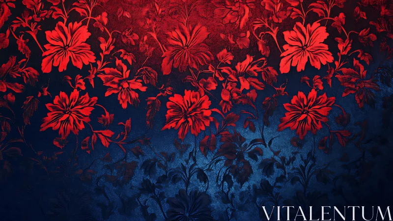 Radiant red blossoms drifting across deep midnight blue.