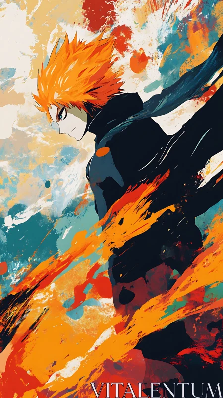 Side profile shows stylized figure amid dynamic color fields