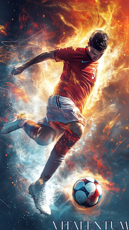 Fiery soccer striker unleashes explosive power shot