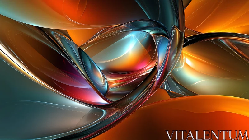 Vibrant Abstract 3D Render with Metallic and Glassy Swirls.