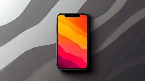 Black smartphone with fluid gradient display showing warm color transitions.