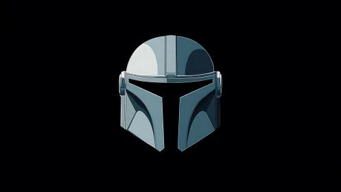 Mandalorian-style helmet icon with sharp cel-shaded steel