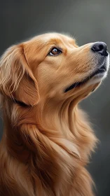 Golden retriever in quiet profile, soft light and kindness.