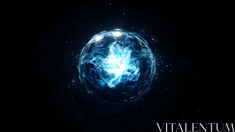 Glowing Blue Energy Sphere in Dark Digital Abstract Style.