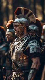 Sunlit legionary stands gleaming, carved from bronze resolve