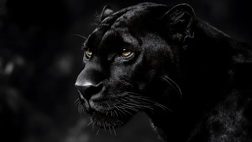 Black Panther Portrait Exhibits Luminous Eyes Against Textured Fur.