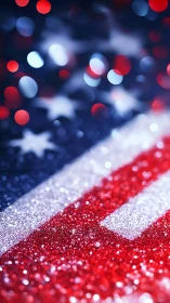 Macro shot of glittered US flag pattern with shallow depth of field