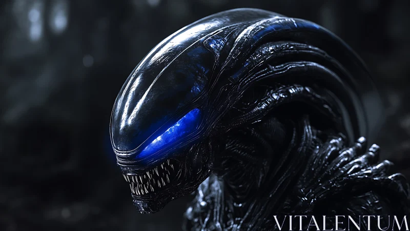 Bioluminescent alien predator glares through the shadows.