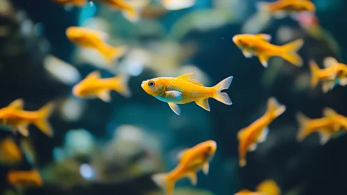 Orange fish swim in shallow depth of field underwater scene