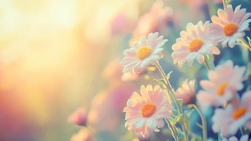 Soft Pastel Daisies Basking in Golden Sunlight
