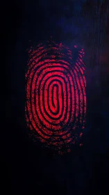 Red fingerprint symbol stands isolated on textured dark background