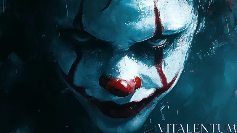 Sinister carnival specter stares from the painted shadows.