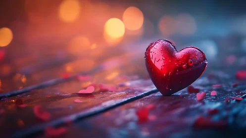 Crimson Heart Form Glistening Amid Bokeh Luminescence
