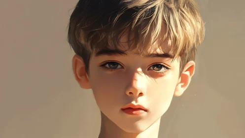 Young Boy's Serene Portrait with Golden Rim Lighting.