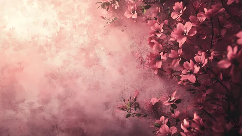 Pink Blossoms Against Textured Gradient Background.