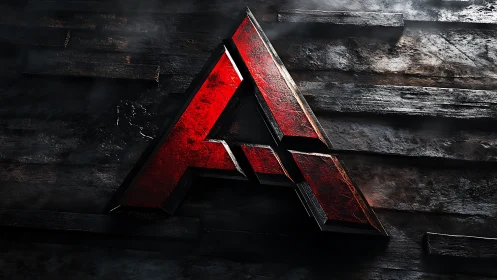 Red metallic A emblem rests on dark weathered metal surface.