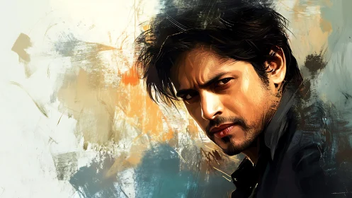 Brooding gaze carved in bold strokes of cinematic color.