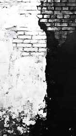 Monochrome bricks clash where peeling paint splits the wall.