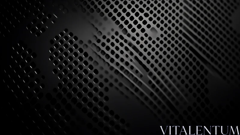 Abstract metallic mesh background with perforated holes in dark tones.