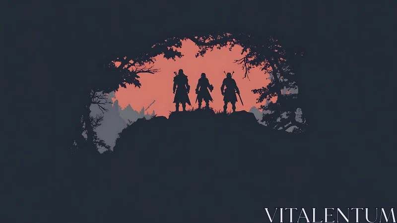 Sunset silhouettes of three quiet roaming adventurers.
