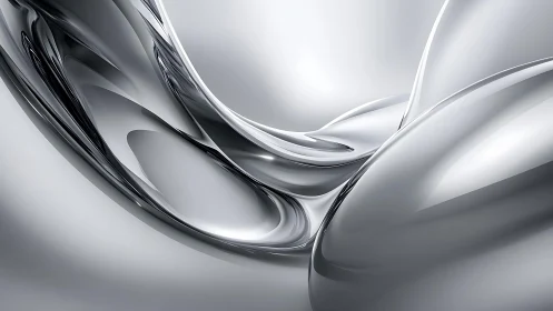 Flowing Abstract Metallic Forms in Futuristic Minimalist Style.