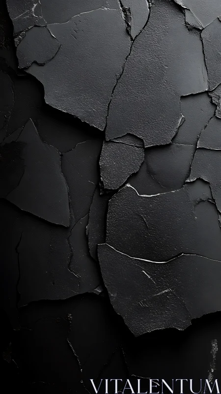Layered cracked black surface with sharp textured edges.