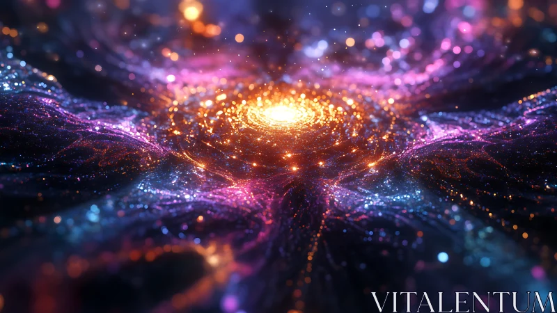 Stellar nebula vortex with luminous particle fields and glow core.