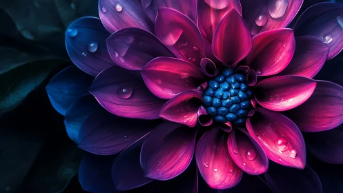 Neon Flower with Luminescent Petals and Blue Berry Center.