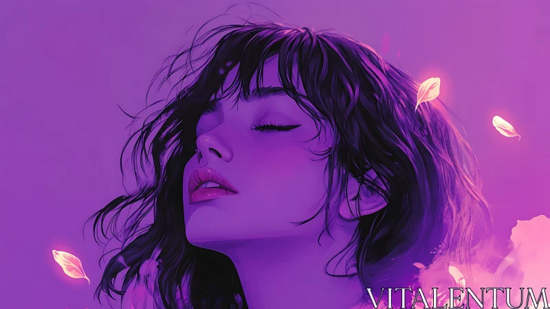 Chromatic portrait of serene woman in magenta diffusion field.