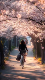 Solitary Cyclist Beneath the Sakura Canopy.