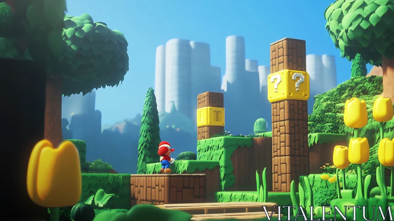 Playful hero explores a sunny block-filled forest world.