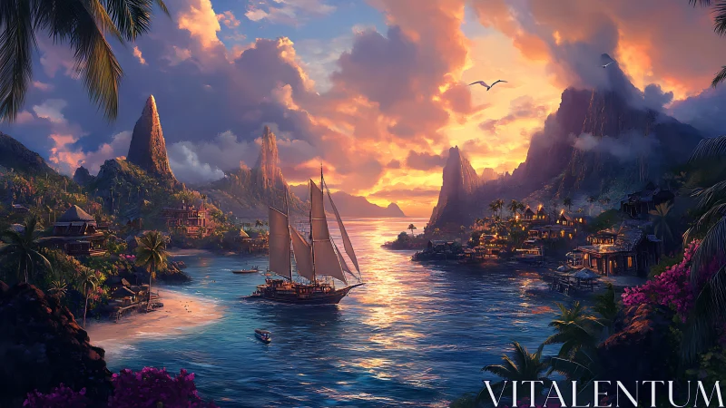 Sunset Over a Tropical Paradise Harbor