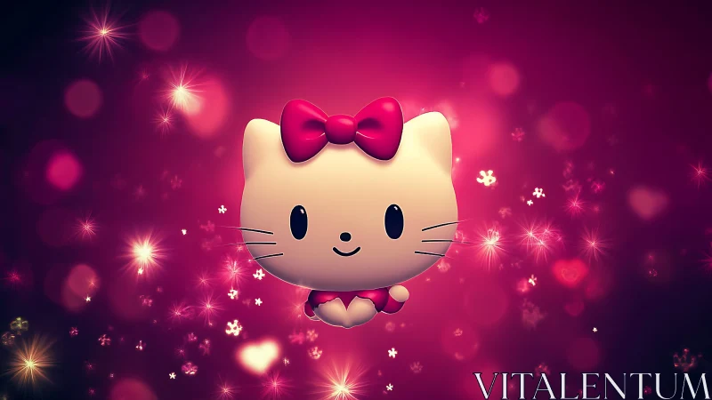 Luminous Feline Fantasy: Hello Kitty Sparkles in Magenta Splendor.