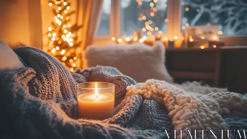 Candlelit winter nook wrapped in soft knitted comfort.