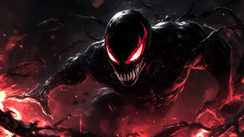 Symbiotic storm lunges forward through molten crimson night