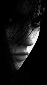 Monochrome side profile of obscured female digital face.