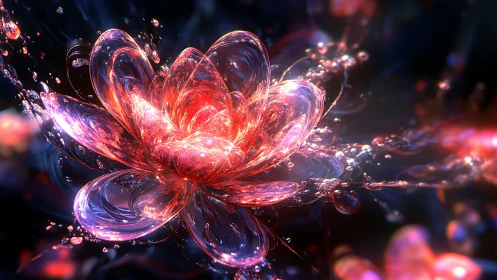 Iridescent glass blossom rendered in luminous 3D petals.