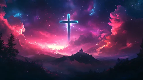 Neon cross over starlit kingdom in cotton candy heaven.