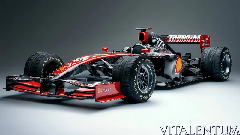 Aerodynamic carbon-fiber Formula racer under studio lighting.