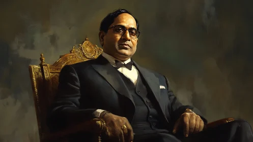 Formal seated portrait of dignified man on ornate gilded chair