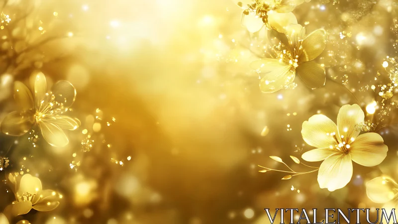 Golden Flowers with Sparkling Light Effects.