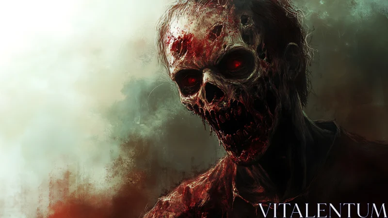 Grotesque undead horror with glowing red eyes emerges.