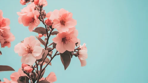 Coral Blossoms Dancing Against Turquoise Dreams.