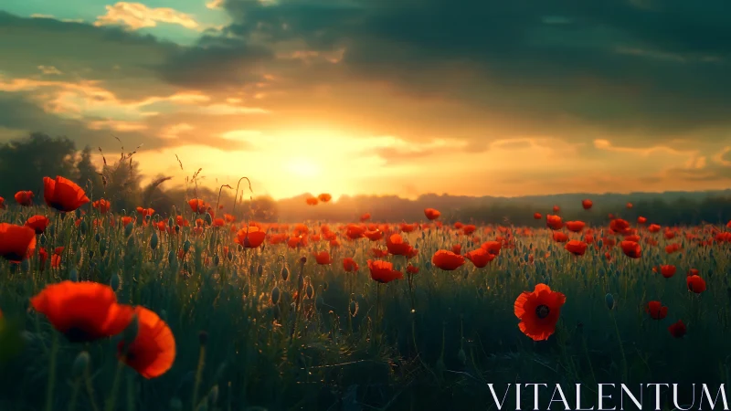 Dawnfire over the poppy sea, where scarlet petals awaken.