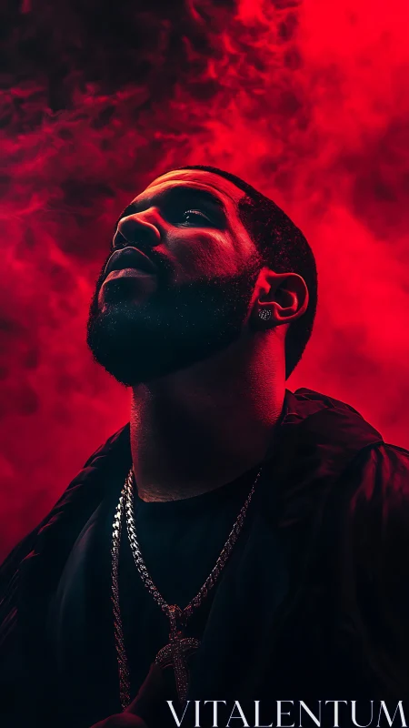 Moody hip hop portrait in intense red smoke lighting.