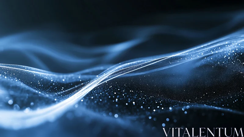 Shimmering blue particle waves drift across a dark void.