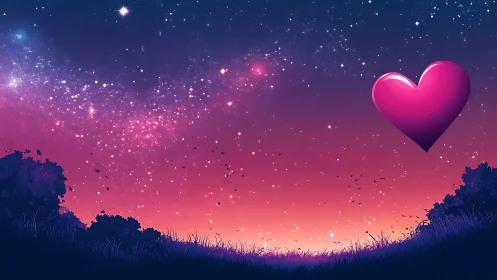Luminous heart glows against cosmic twilight dreams.