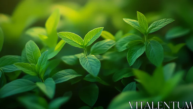 Close-up view of green plant leaves in soft daylight.