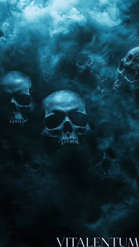 Midnight skull choir hums through swirling cyan fog
